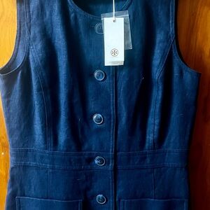 Tory Burch Navy Blue Linen Shift Dress NWT